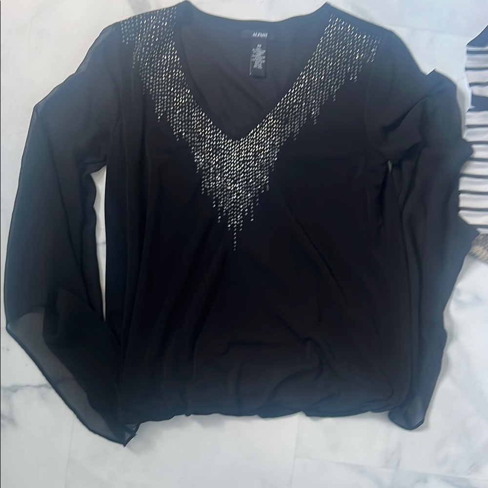 Alfani Black Blouse with Silver Detailing